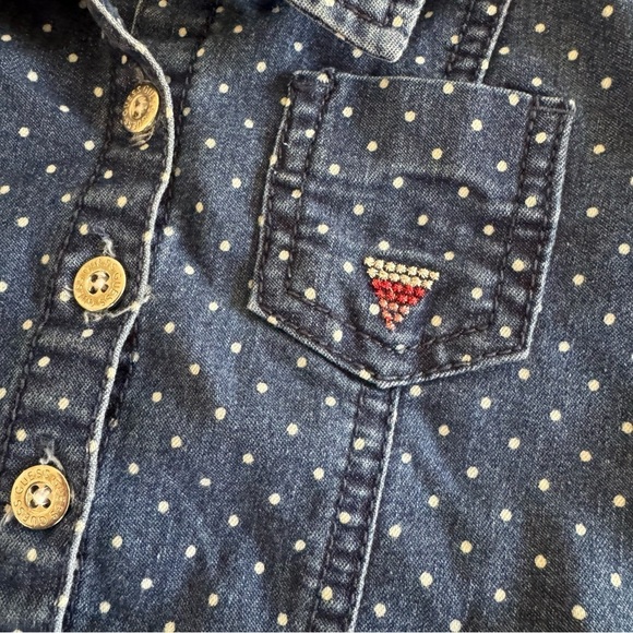 Guess Blue Denim Jean Polka Dot Ruffle Dress Short Sleeve Toddler Girl 2T - Picture 3 of 4